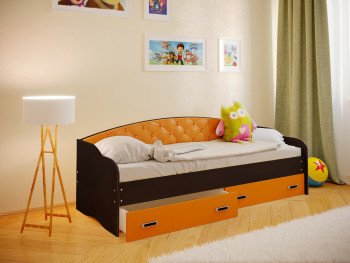 Кровать Софа-7 с мягкой спинкой (800х1900) Венге/Оранжевый в Жуланке - zhulanka.mebel54.com | фото