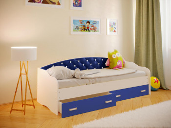 Кровать Софа-7 с мягкой спинкой со стразами (800х1900) Белый/Синий в Жуланке - zhulanka.mebel54.com | фото