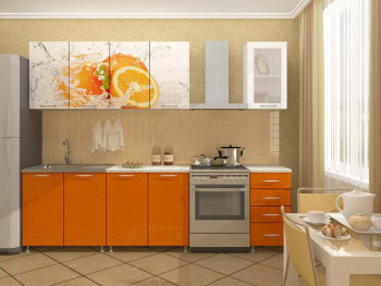 Кухонный гарнитур 1,8м Апельсин (Белый/Оранжевый металлик/Фотопечать апельсин) в Жуланке - zhulanka.mebel54.com | фото
