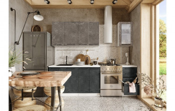 Кухонный гарнитур Нувель 1800мм белый/бетон коричневый/бетон черный в Жуланке - zhulanka.mebel54.com | фото