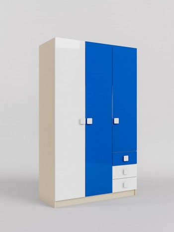 Шкаф 3-х створчатый с ящиками Скай люкс (Синий/Белый/корпус Клен) в Жуланке - zhulanka.mebel54.com | фото